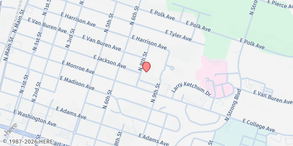 Map showing Feed the Need/ McAlester at 801 North 9th Street, McAlester, OK