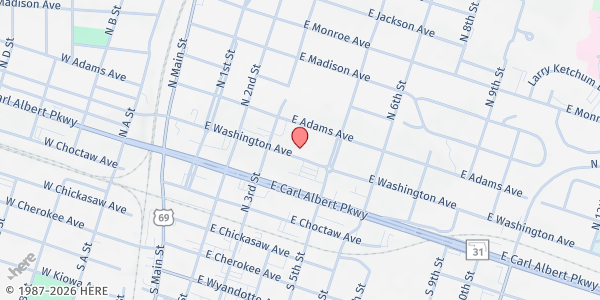 Map showing John 6:13/All Saints Episcopal Church Pantry at 325 E Washington, McAlester, OK