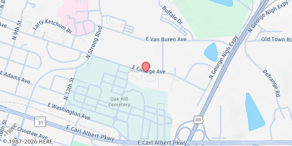 Map showing KI BOIS CAF Pittsburg County Office at 1711 E. College Ave., McAlester, OK