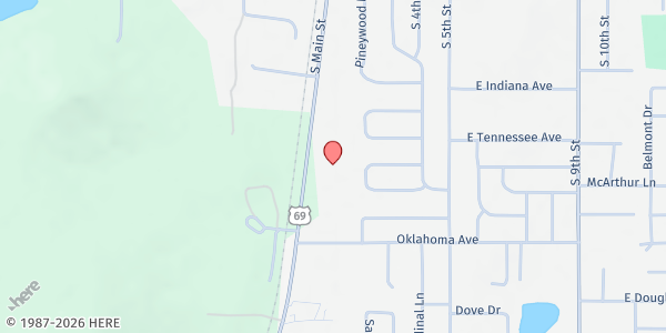 Map showing Shared Blessings Pantry at 1558 S Main St, McAlester, OK