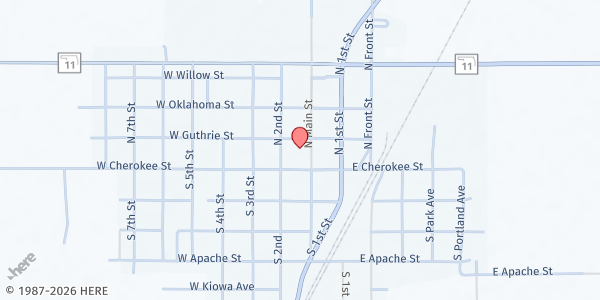 Map showing Medford OK Food Pantry at 115 N. Main St., Medford, OK