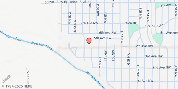 Map showing Abounding Faith Ministries Inc at 410 "M" St NW, Miami, OK