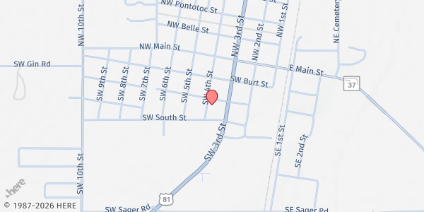 Map showing First Assembly of God Minco at 309 W Caddo St, Minco, OK