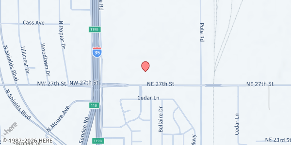 Map showing First Baptist Care Center at 301 NE 27th St, Moore, OK
