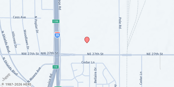 Map showing First Baptist Church of Moore at 301 NE 27th St., Moore, OK