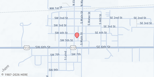 Map showing First Baptist Church of Mooreland at 418 S Elm St, Mooreland, OK