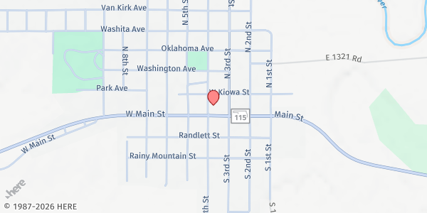 Map showing Southwest OK Community Action - MTN View Senior Center at 106 4th St., Mountain View, OK