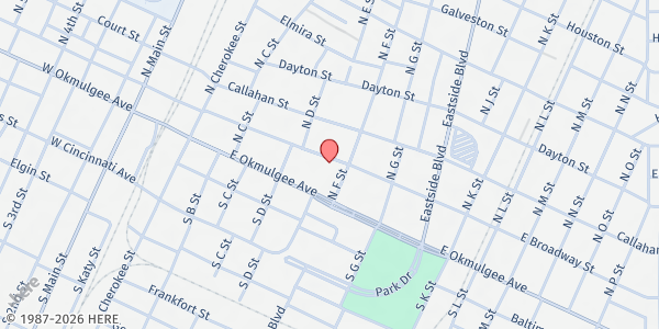 Map showing Ark of Faith at 429 E. Broadway St., Muskogee, OK