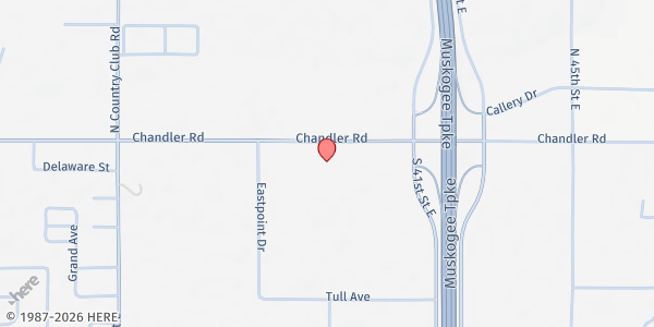 Map showing Chandler Road Assembly of God at 4043 Chandler Road, Muskogee, OK