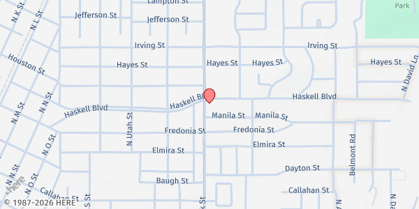 Map showing Eastern Heights Baptist Church at 2401 Haskell Blvd., Muskogee, OK