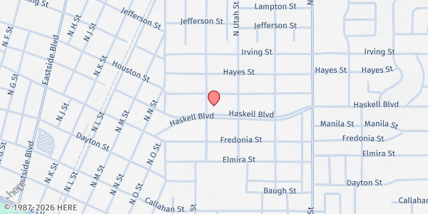 Map showing Presbyterian Church of Muskogee at 2000 Haskell Blvd., Muskogee, OK