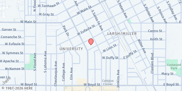 Map showing McFarlin Memorial United Methodist Church at 419 S University Blvd, Norman, OK