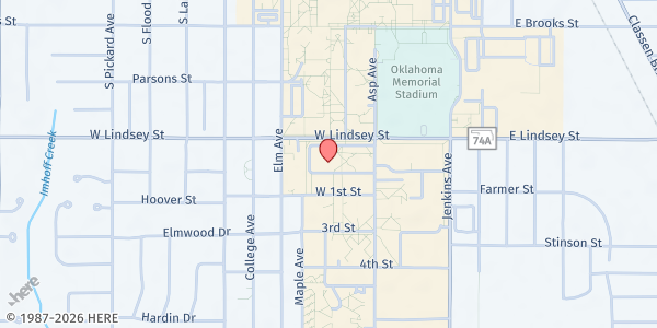 Map showing OU Food Pantry at 333 Cate Center Dr, Norman, OK