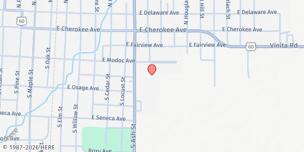 Map showing Living Word Family Church at 225 S Ash, Nowata, OK