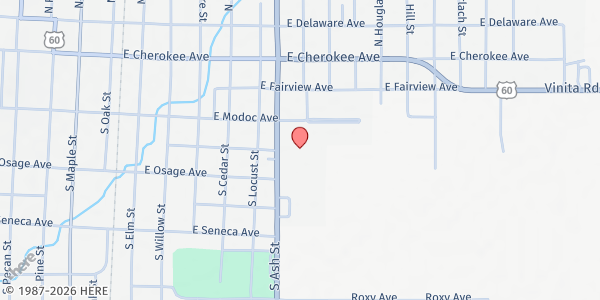 Map showing Loaves and Fishes at 225 S. Ash St., Nowata, OK