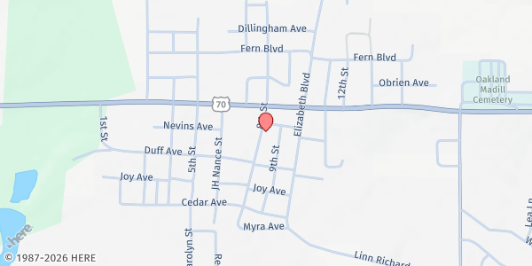 Map showing INCA Community Services Marshall County at 18941 8th St., Oakland, OK
