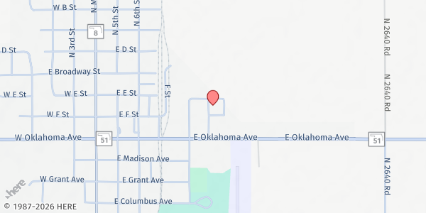 Map showing First Christian Church at 113 Naylor St, Okeene, OK