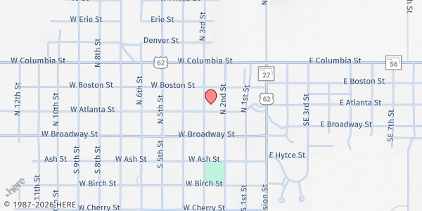 Map showing Okfuskee Community Cupboard at 202 N 3rd St, Okemah, OK