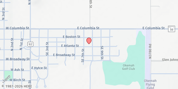 Map showing Skyview Baptist Church at 714 E. Atlanta St., Okemah, OK