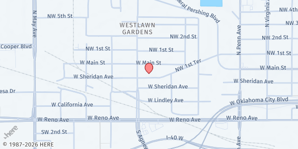 Map showing Billy Hooton Indian UMC at 2445 NW 1st Terrace, Oklahoma City, OK