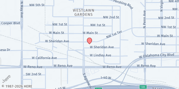 Map showing Billy Hooton Indian United Methodist Church at 2444 NW 1st Terr, Oklahoma City, OK