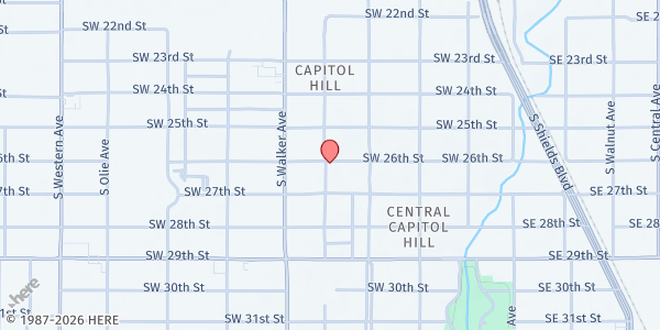 Map showing Capitol Hill Library at 327 SW 27th St., Oklahoma City, OK