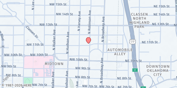 Map showing Care for OKC at 1201 N Robinson Ave, Oklahoma City, OK
