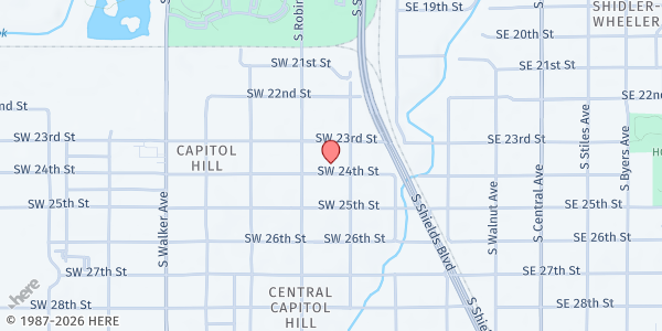 Map showing Christian Service Center at 115 SW 24th St., Oklahoma City, OK