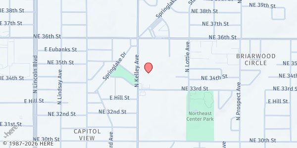 Map showing Church of the Living God at 3520 N. Kelley Ave., Oklahoma City, OK