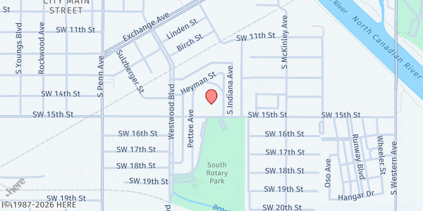 Map showing Community Action Agency of South Oklahoma City (Southwest Office) at 1621 SW 15th St., Oklahoma City, OK