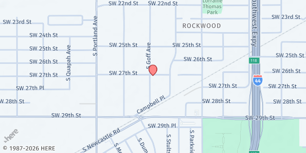 Map showing Covenant Church OKC at 2800 S. Goff Ave., Oklahoma City, OK