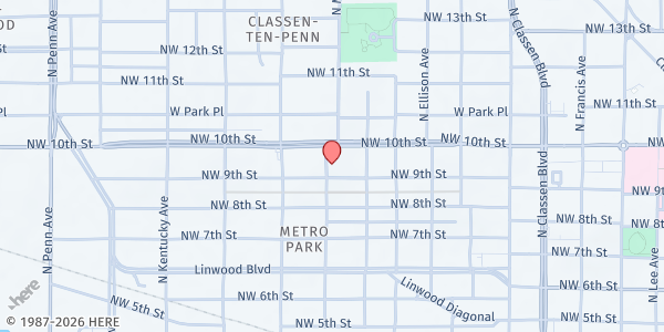 Map showing Cross and Crown Mission at 1008 N. McKinley Ave., Oklahoma City, OK