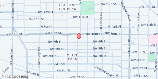 Map showing Cross & Crown Mission at 1008 N. McKinley Ave., Oklahoma City, OK