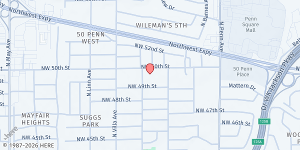 Map showing Crossings Mayfair Food Pantry at 2340 NW 50th St, Oklahoma City, OK