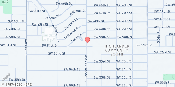 Map showing Crossover Church Food Pantry at 5114 S. Blackwelder Ave., Oklahoma City, OK