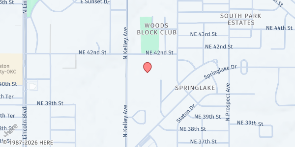 Map showing Greater Mount Olive Baptist Church at 1020 NE 42 St., Oklahoma City, OK