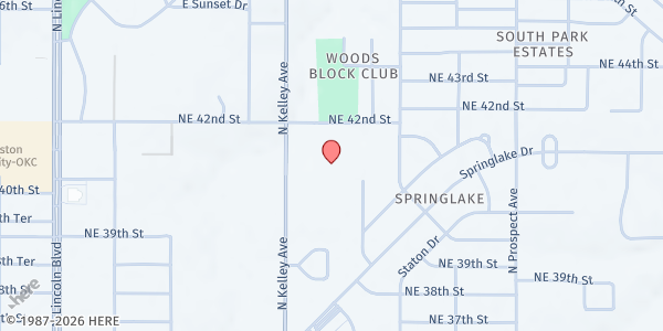 Map showing Greater Mt. Olive Baptist Church at 1020 NE 42 St., Oklahoma City, OK