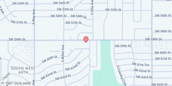 Map showing Hillcrest Pentecostal Church at 2500 SW 59th St., Oklahoma City, OK