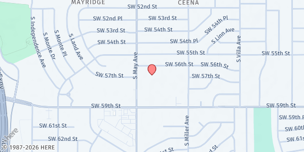 Map showing Iglesia Bautista El Calvario at 5728 S. May Ave., Oklahoma City, OK