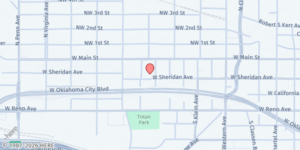 Map showing Jesus House at 1335 W. Sheridan Ave., Oklahoma City, OK