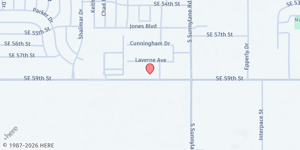 Map showing New Life Assembly of God Church at 4121 SE 59th St., Oklahoma City, OK