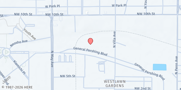 Map showing OKC County Health Dept. Mobile Market - NorthCare at 2617 General Pershing Blvd., Oklahoma City, OK