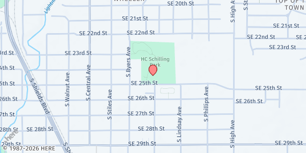 Map showing OKC County Health Dept. Mobile Market - Schilling Park at 601 SE 25th St., Oklahoma City, OK