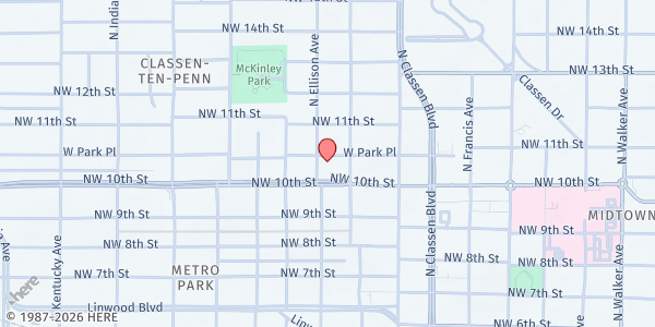 Map showing Olivet Community Cart at 1201 NW 10th St., Oklahoma City, OK