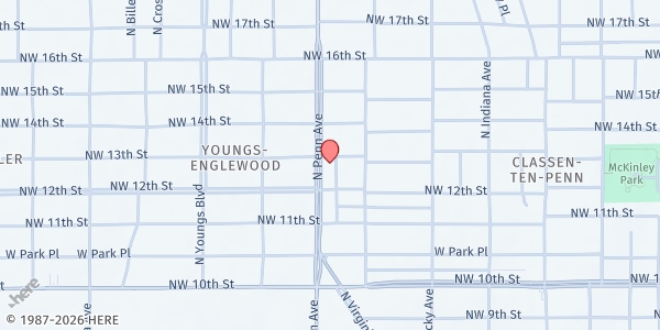 Map showing Penn Ave Redemption UMC at 1320 N. Pennsylvania Ave., Oklahoma City, OK