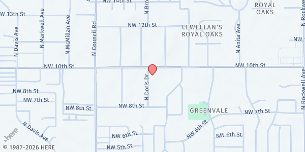 Map showing Reaching Our City Food Pantry at 7710 NW 10th St., Oklahoma City, OK