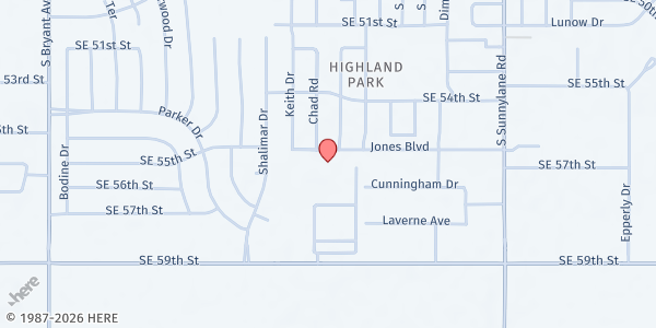 Map showing Restoration Worship Center at 4004 Jones Blvd., Oklahoma City, OK