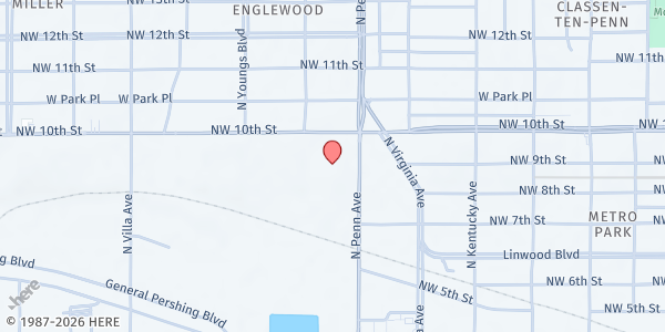Map showing Salvation Army Kitchen at 1001 N Penn Ave, Oklahoma City, OK