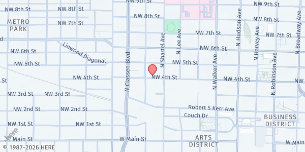 Map showing Sister BJ's Pantry at 819 NW 4th St., Oklahoma City, OK