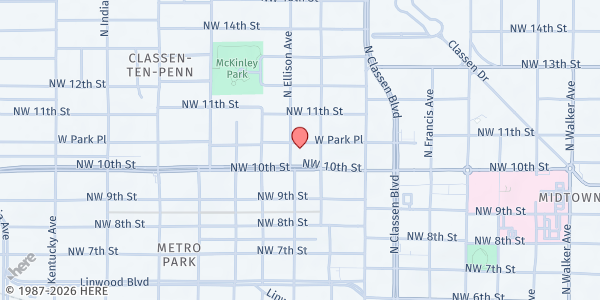 Map showing The CommUnity Cart - Olivet Baptist Church at 1201 NW 10th St., Oklahoma City, OK